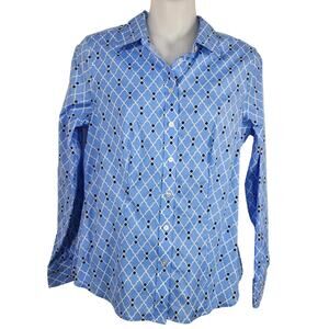Talbots Petite Women’s Shirt Size 4P Blue Geometric Button Up Wrinkle Resistant
